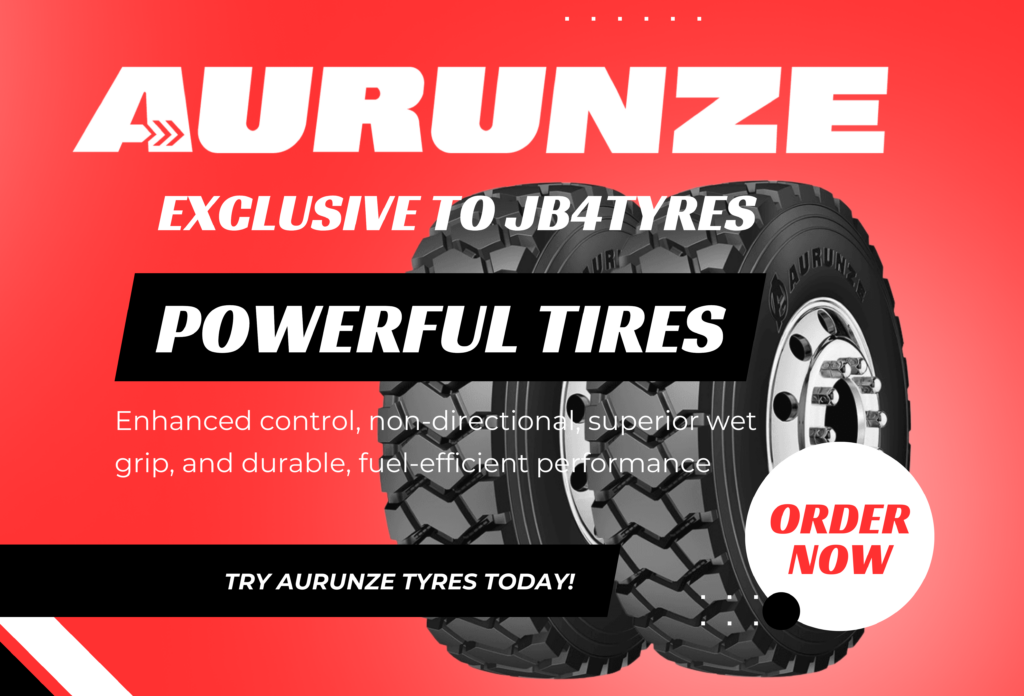Aurunze tyres exclusive to JB4 Tyres promotional banner.